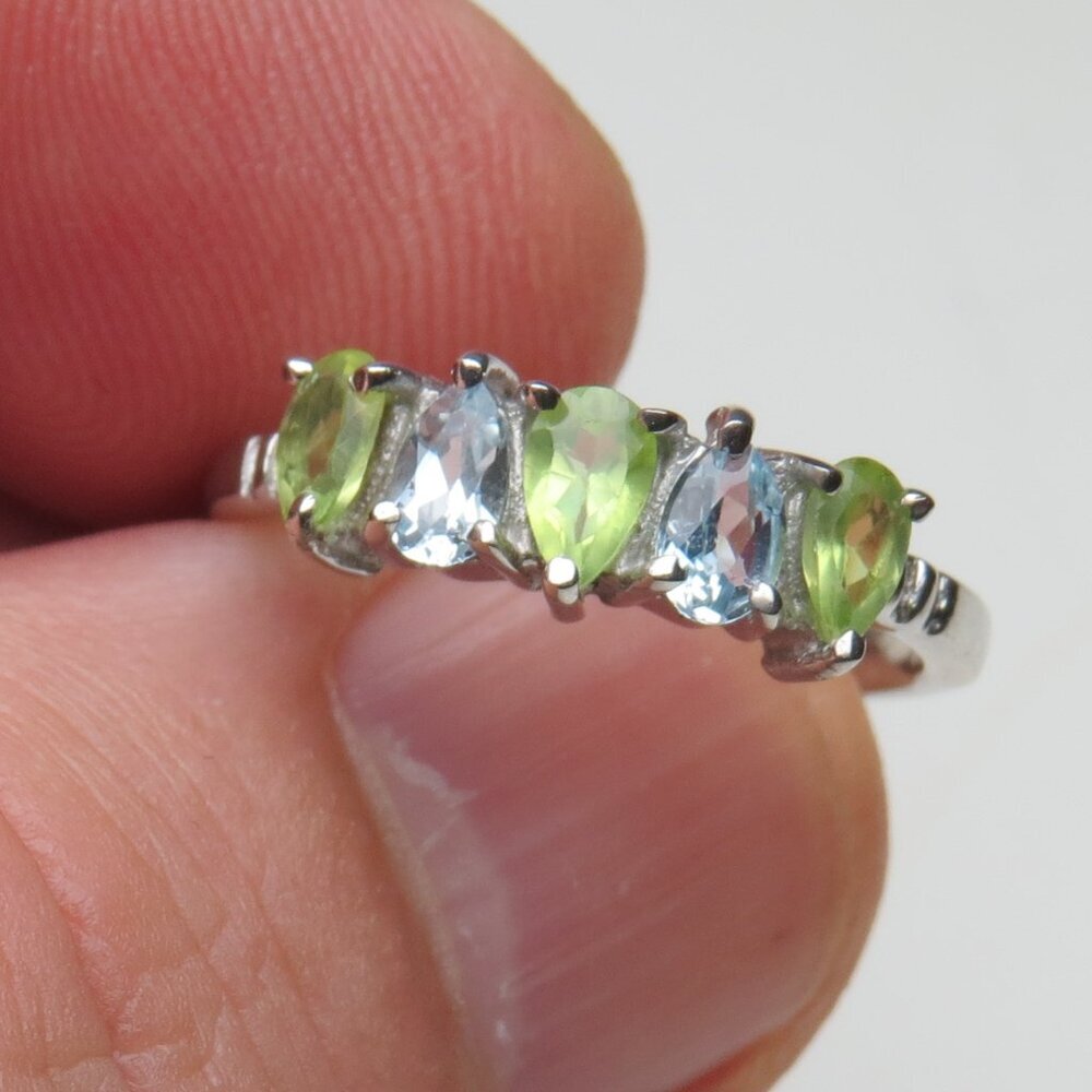 *925 Sterling Silver Topaz Peridot Ring